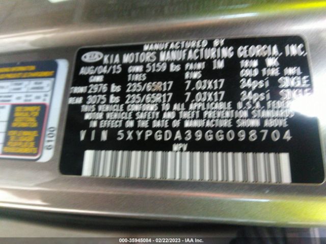 5XYPGDA39GG098704 KIA SORENTO LX