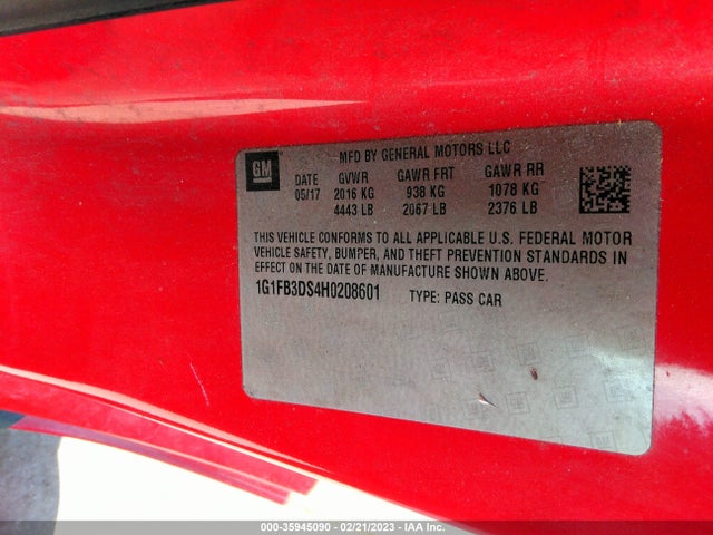 Chevrolet Camaro 1lt 2017 1G1FB3DS4H0208601 Image 10
