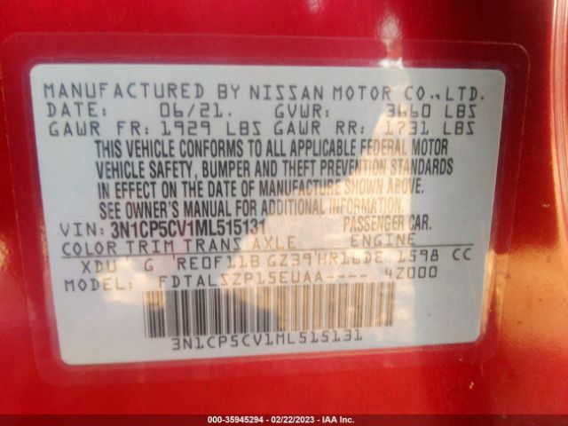 3N1CP5CV1ML515131 Nissan KICKS SV