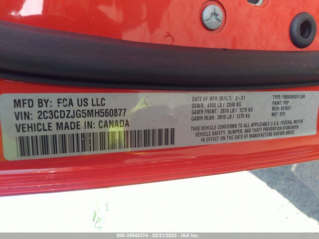 2021 DODGE CHALLENGER GT VIN: 2C3CDZJG5MH560877