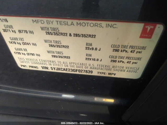 Tesla MODEL X 2016 5YJXCAE23GF027839 Image 10