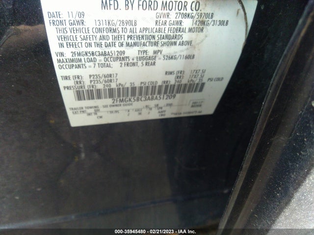 2010 FORD FLEX SE VIN: 2FMGK5BC3ABA51209