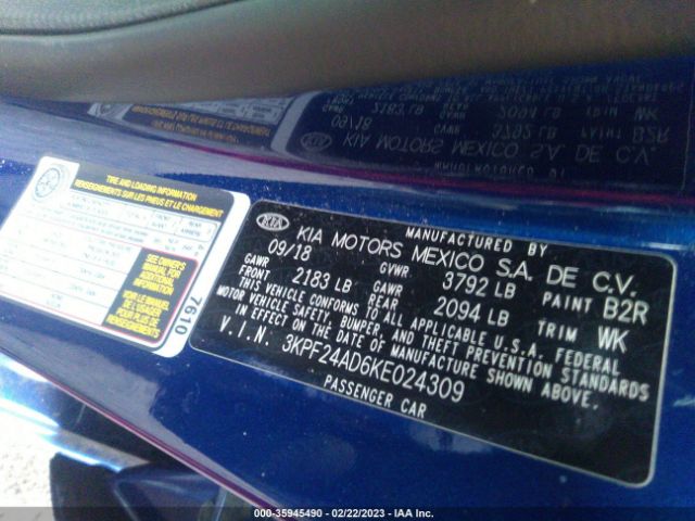 3KPF24AD6KE024309 KIA Forte Lxs
