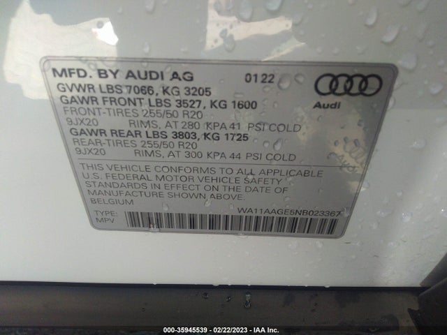 2022 Audi e-tron, VIN: WA11AAGE5NB023367