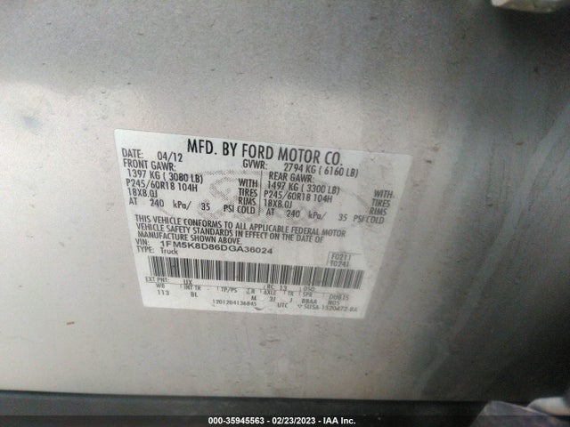2013 FORD EXPLORER XLT VIN: 1FM5K8D86DGA36024
