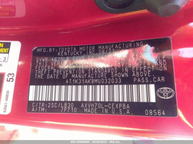 4T1K31AK8MU032033 Toyota Camry Hybrid Xse