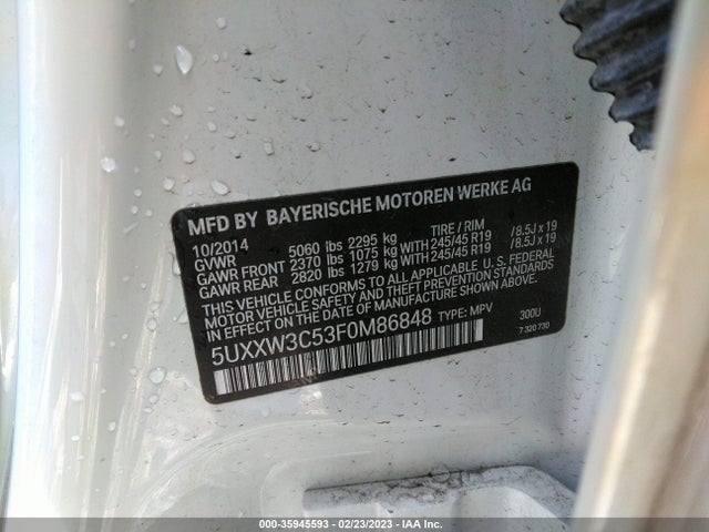 BMW X4 Xdrive28i 2015 5UXXW3C53F0M86848 Image 9