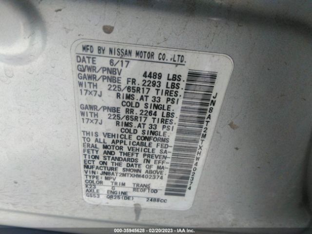 JN8AT2MTXHW402374 Nissan ROGUE S