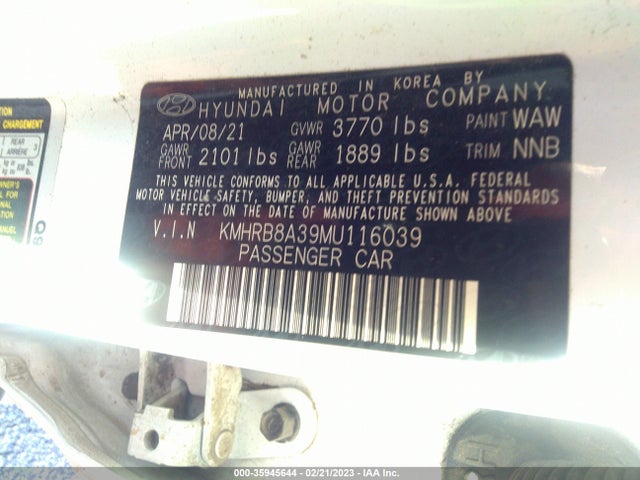 2021 HYUNDAI VENUE SE VIN: KMHRB8A39MU116039