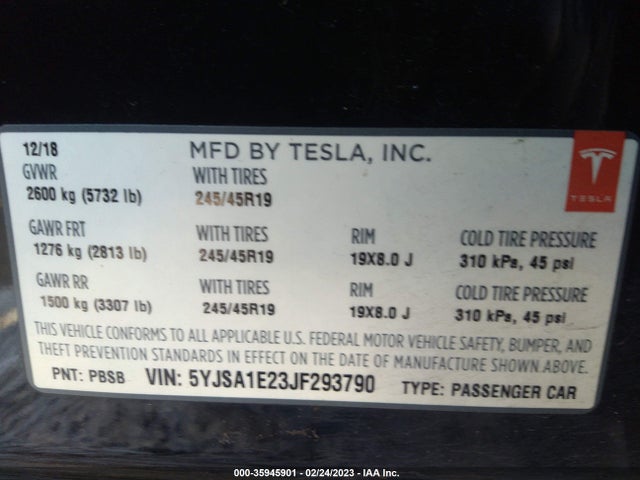Tesla Model S 75d/100d/p100d 2018 5YJSA1E23JF293790 Image 10