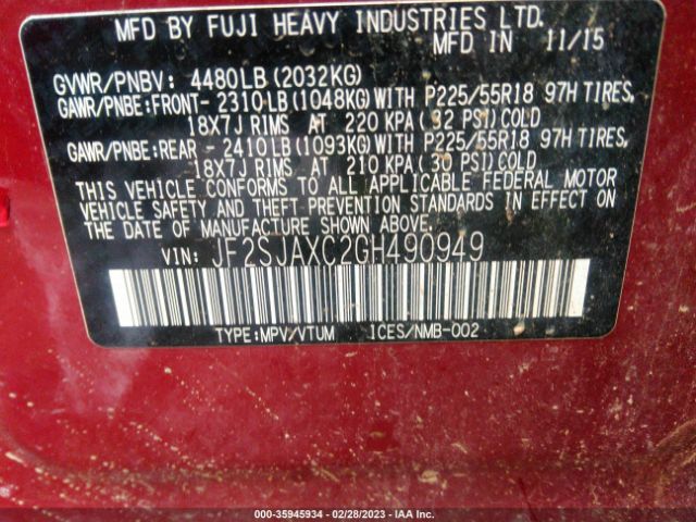 JF2SJAXC2GH490949 Subaru Forester 2.5i Touring
