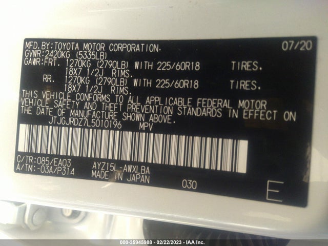 2020 Lexus NX, VIN: JTJGJRDZ7L5010196