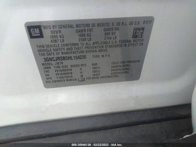 Chevrolet Trax Premier 2017 3GNCJRSB5HL194236 Image 10