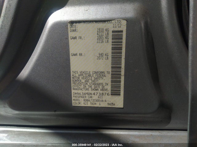 2013 NISSAN ALTIMA 2.5 SV VIN: 1N4AL3AP6DN473876