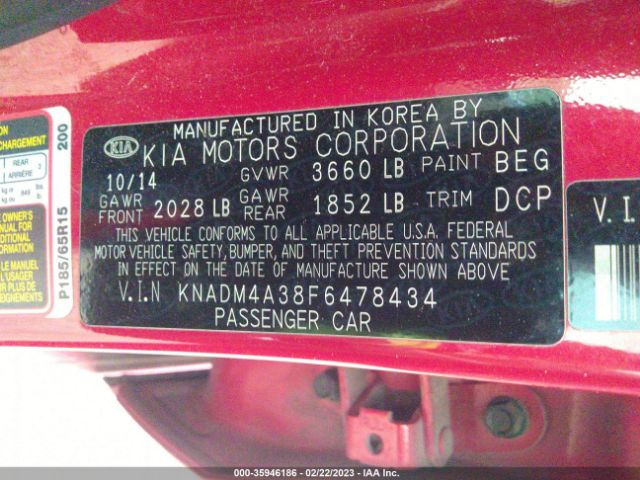 KNADM4A38F6478434 KIA RIO LX