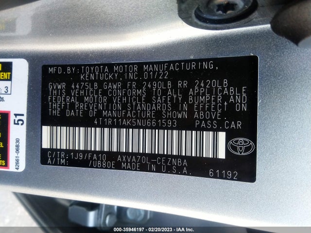 Toyota CAMRY LE 2022 4T1R11AK5NU661593 Image 10