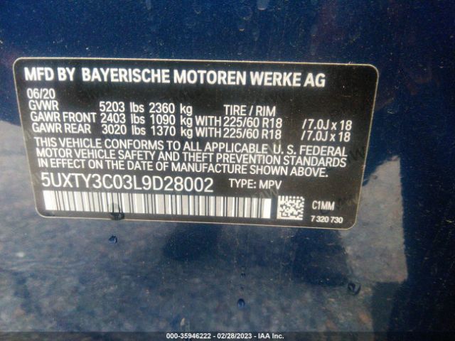 5UXTY3C03L9D28002 BMW X3 Sdrive30i