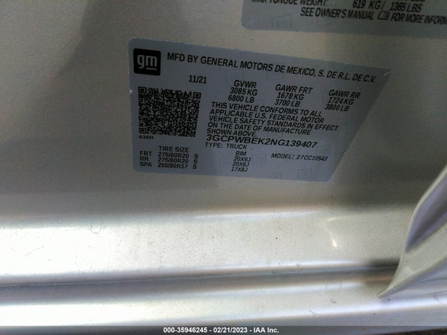 Chevrolet Silverado 1500 Ltd Custom 2022 3GCPWBEK2NG139407 Image 9