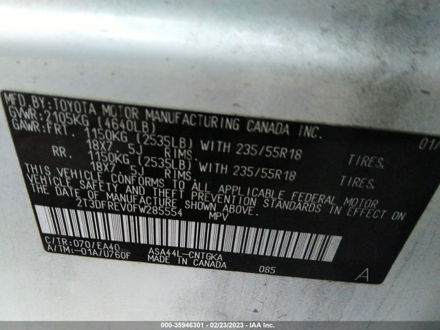 2015 Toyota RAV4, VIN: 2T3DFREV0FW285554