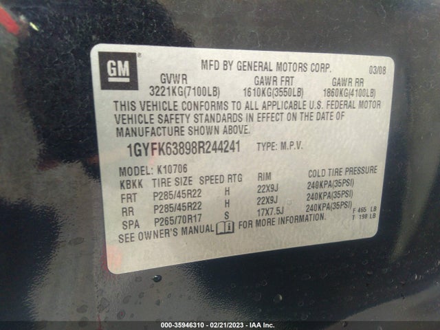 Cadillac Escalade 2008 1GYFK63898R244241 Image 10