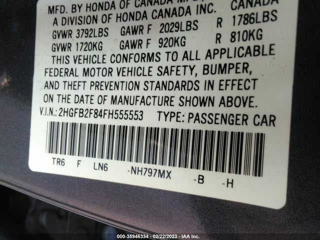 2015 Honda Civic, VIN: 2HGFB2F84FH555553