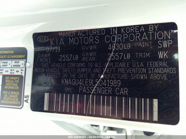 2020 Kia Optima, VIN: KNAGU4LE9L5041989