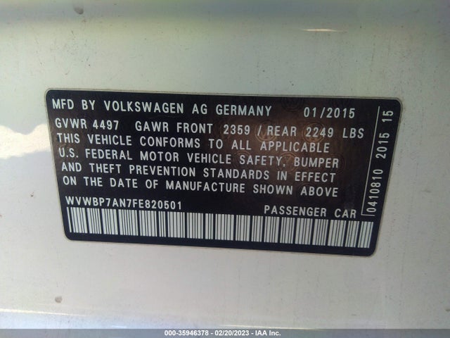 WVWBP7AN7FE820501 Volkswagen CC SPORT