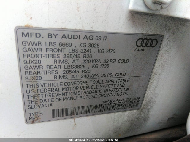 2018 AUDI Q7 PREMIUM PLUS VIN: WA1LAAF7XJD015579