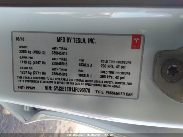Tesla Model 3 Long Range 2018 5YJ3E1EB1JF096870 Image 9