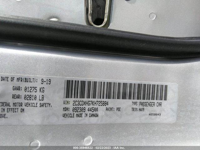 2C3CDXHG7KH725884 Dodge CHARGER GT