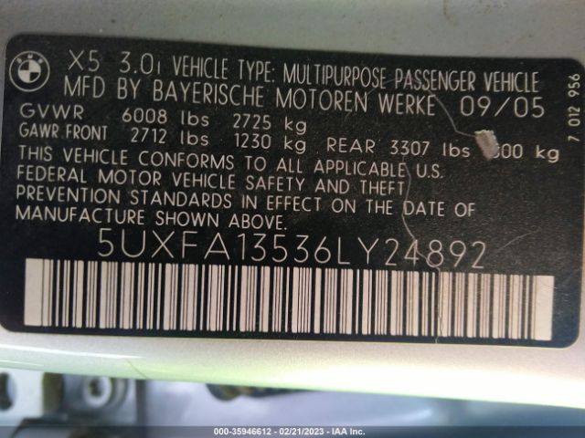 5UXFA13536LY24892 BMW X5 3.0I