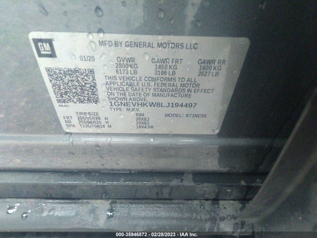 Chevrolet Traverse Lt Leather 2020 1GNEVHKW8LJ194497 Image 9