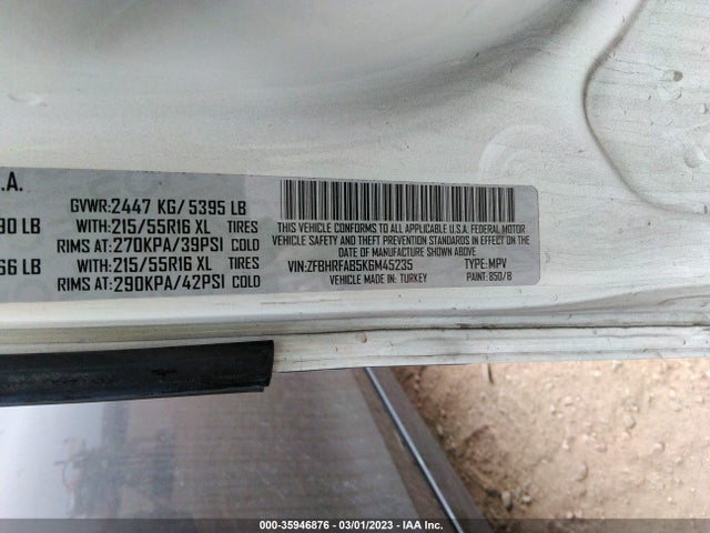 2019 Ram Promaster City, VIN: ZFBHRFAB5K6M45235