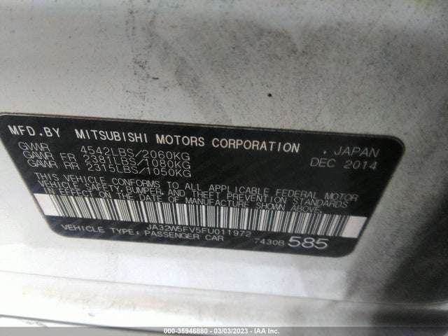 2015 Mitsubishi Lancer, VIN: JA32W5FV5FU011972