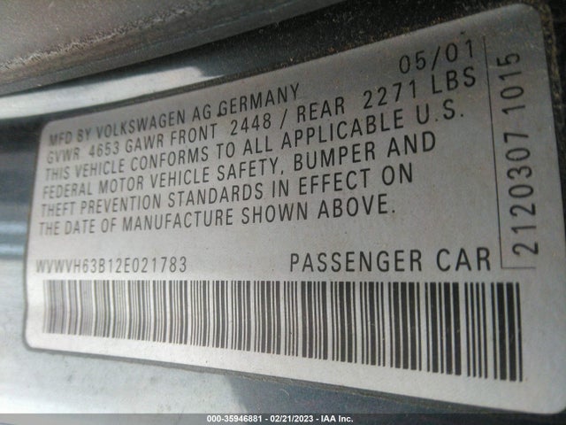 WVWVH63B12E021783 Volkswagen PASSAT GLS
