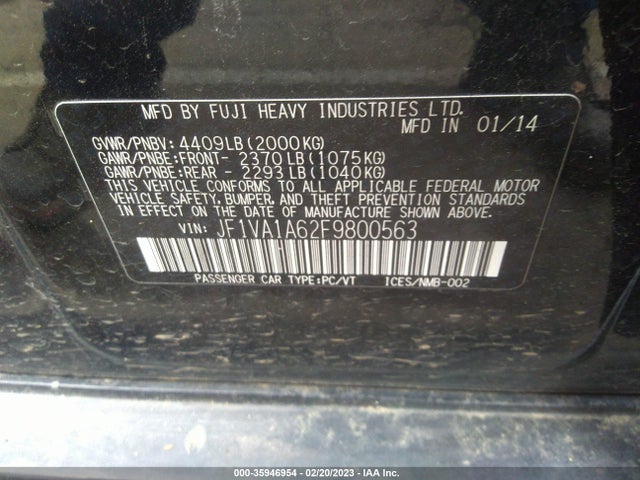 2015 SUBARU WRX VIN: JF1VA1A62F9800563