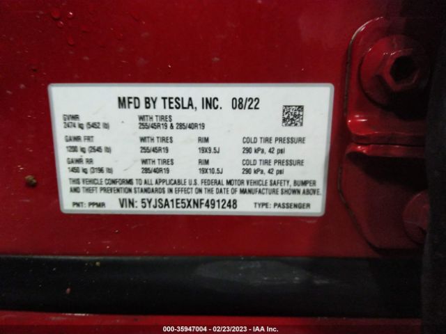 2022 TESLA MODEL S 5YJSA1E5XNF491248 Photo 8
