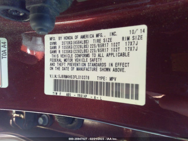 Honda CR-V EX 2015 5J6RM4H53FL010378 Image 9