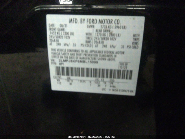 2021 Lincoln Nautilus, VIN: 2LMPJ8KP6MBL15099