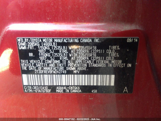 Toyota Rav4 Limited 2015 2T3DFREV9FW242749 Image 11