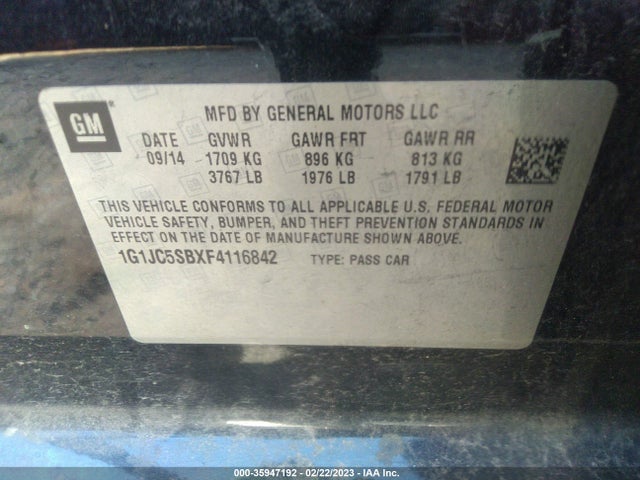 Chevrolet SONIC LT 2015 1G1JC5SBXF4116842 Image 10