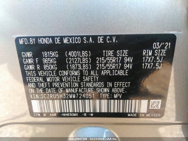 Honda HR-V LX 2021 3CZRU5H32MM724051 Image 9