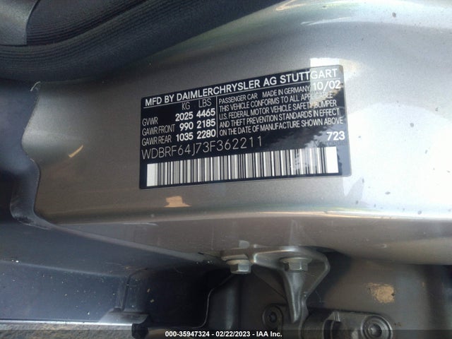 2003 MERCEDES-BENZ C-CLASS 3.2L VIN: WDBRF64J73F362211