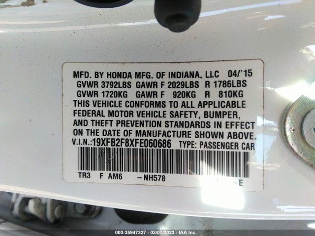 2015 HONDA CIVIC SEDAN EX VIN: 19XFB2F8XFE060686