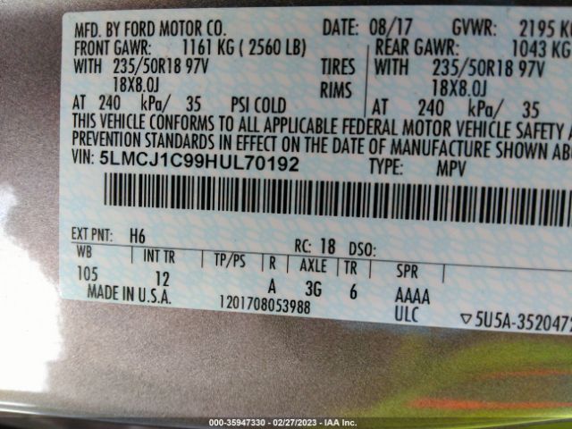 5LMCJ1C99HUL70192 Lincoln Mkc Premiere