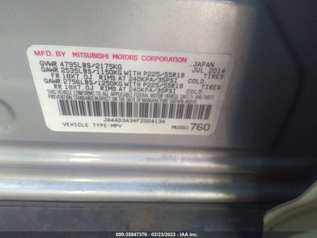 JA4AD3A34FZ004134 Mitsubishi Outlander Se