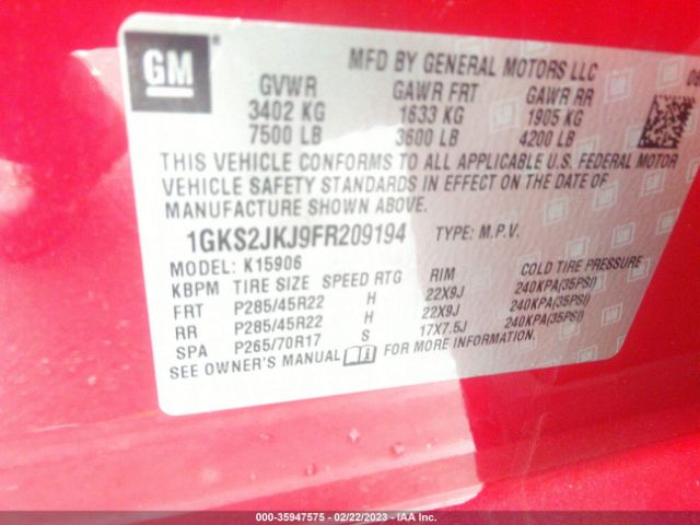 1GKS2JKJ9FR209194 GMC YUKON XL DENALI