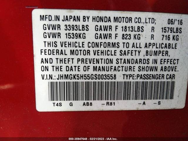 2016 Honda Fit, VIN: JHMGK5H55GS003558