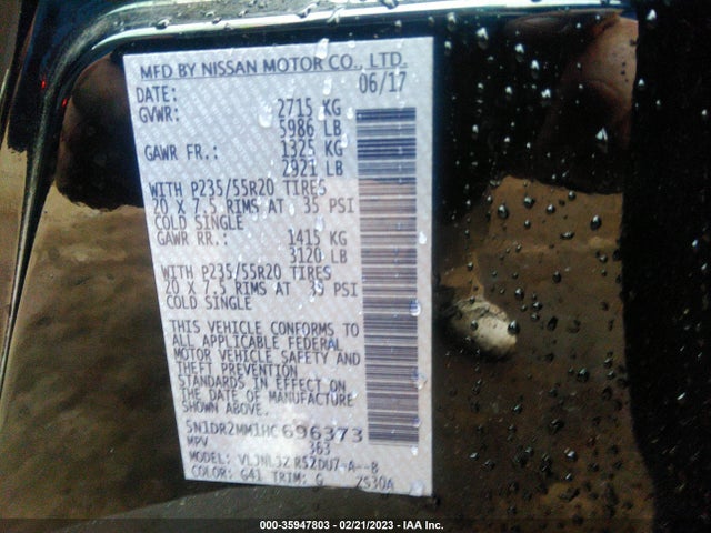 Nissan Pathfinder Platinum 2017 5N1DR2MM1HC696373 Image 10