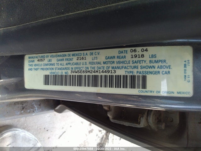 2004 VOLKSWAGEN JETTA SEDAN GLS/GLI VIN: 3VWSE69M24M144913